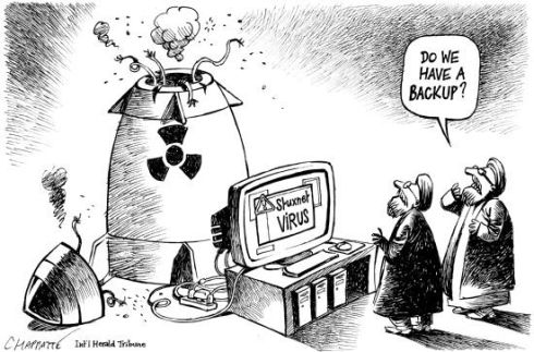 קריקטורה שפורסמה בהראלד טריביון לאחר חשיפת תולעת Stuxnet