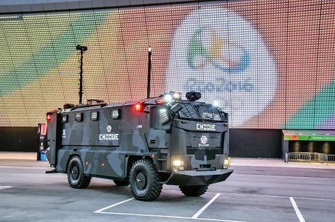 Plasan's Guarder armored vehicle helping to secure the 2016 Rio Olympics. It is equipped with advanced multi-functional technological capabilities to keep the Rio Olympics safe. (PRNewsFoto/Plasan)