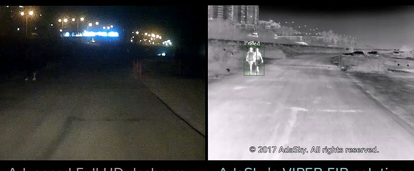 משמאל: המידע המתקבל ממצלמת הרכב. מימין: המידע הסמוי שנחשף באמצעות החיישן של אדאסקיי
